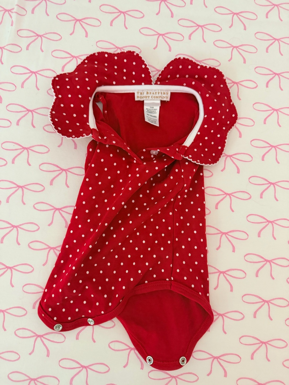 The Beaufort Bonnet Company Red Polka Dot Baby Onesie with Scalloped Collar